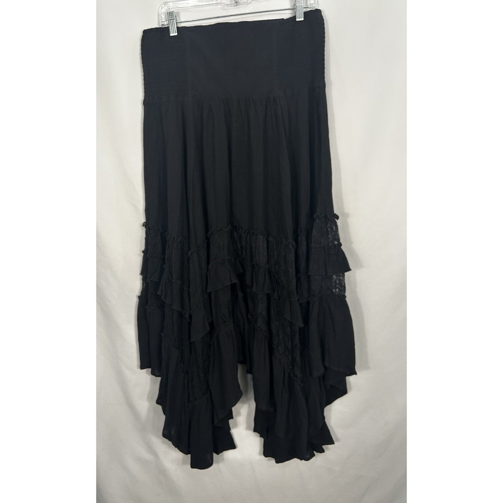 Natural Life Asymmetrical Lace Midi Skirt Size L Boho Black Fairy Grunge Witchy